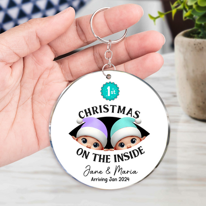 Personalized Twins Baby's First Christmas On the Inside Acrylic Keychain, Custom Pregnancy Reveal Acrylic Keychain, Expecting Parents