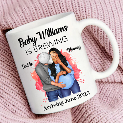 Baby Is Brewing Pregnancy Hugging Couple Personalized Mug Expecting Mom Gift, Expecting Parents Gift, Valentine's Day Gift