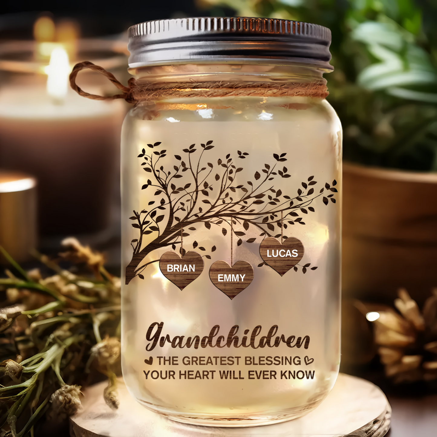 Grandchildren The Greatest Blessing - Personalized Mason Jar Light