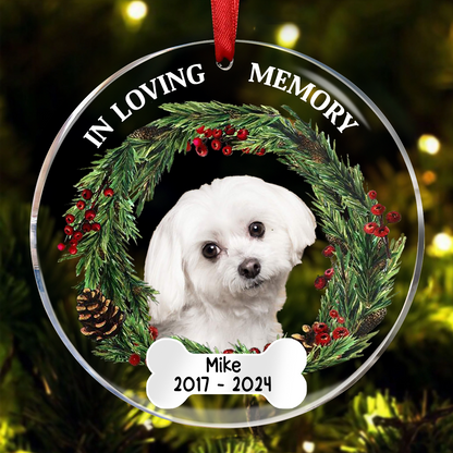 Custom Photo In Loving Memory - Christmas, Memorial Gift For Family, Pet Lovers - Personalized Circle Acrylic Ornament