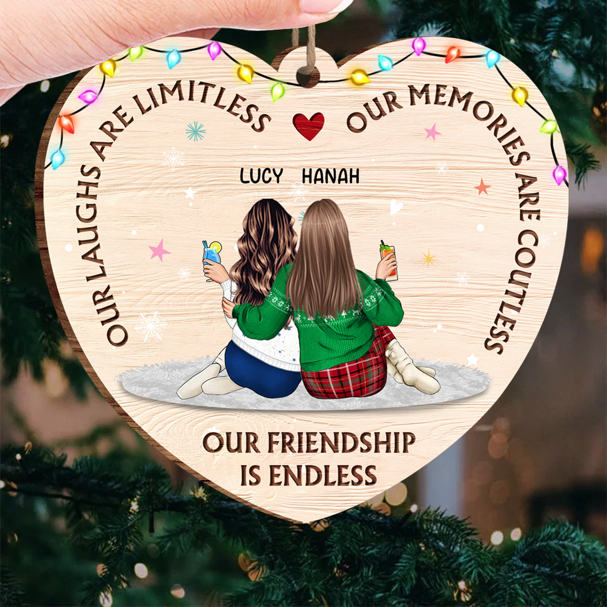 Our Laughs Are Limitless - Bestie Personalized Custom Ornament - Wood Custom Shaped - Christmas Gift For Best Friends, BFF, Sisters