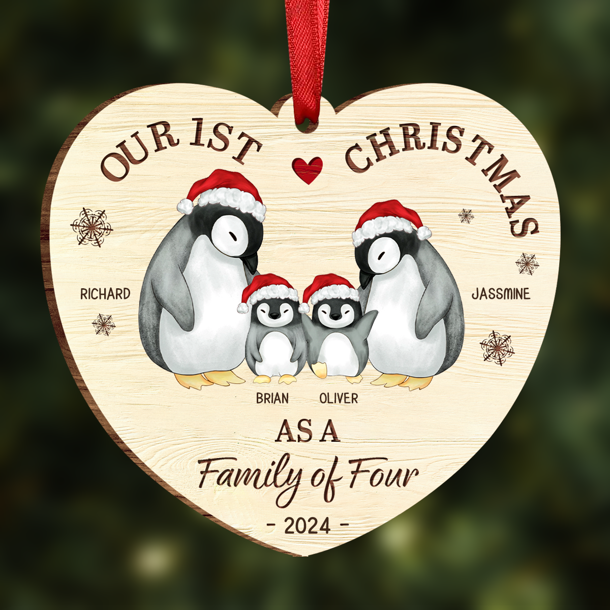 First Christmas As A Family Of Three Penguin - Personalized Custom Shaped Wooden Ornament