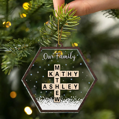 Family Crossword Puzzle Art Keepsake Christmas Personalized Acrylic Ornament