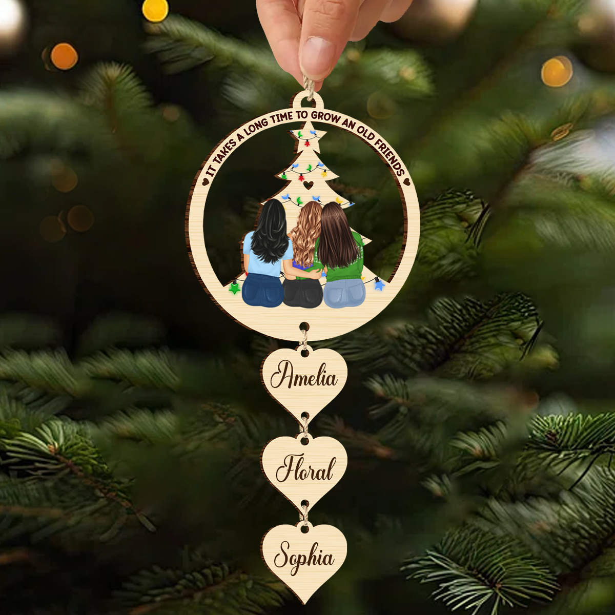 Grow Old Friends - Personalized Wooden Ornament With Wooden Tag