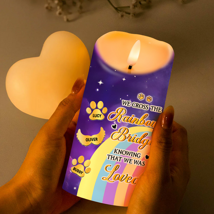 I Crossed The Rainbow Bridge Memorial Pet - Personalized Flameless LED Candle