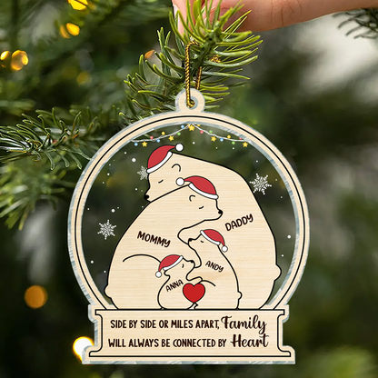 Bear Family Will Always Be Connected By Heart - Personalized Custom Shaped Acrylic Ornament