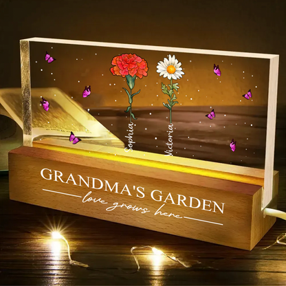 Grandma's Garden Birth Flowers - Personalized Rectangle LED Light