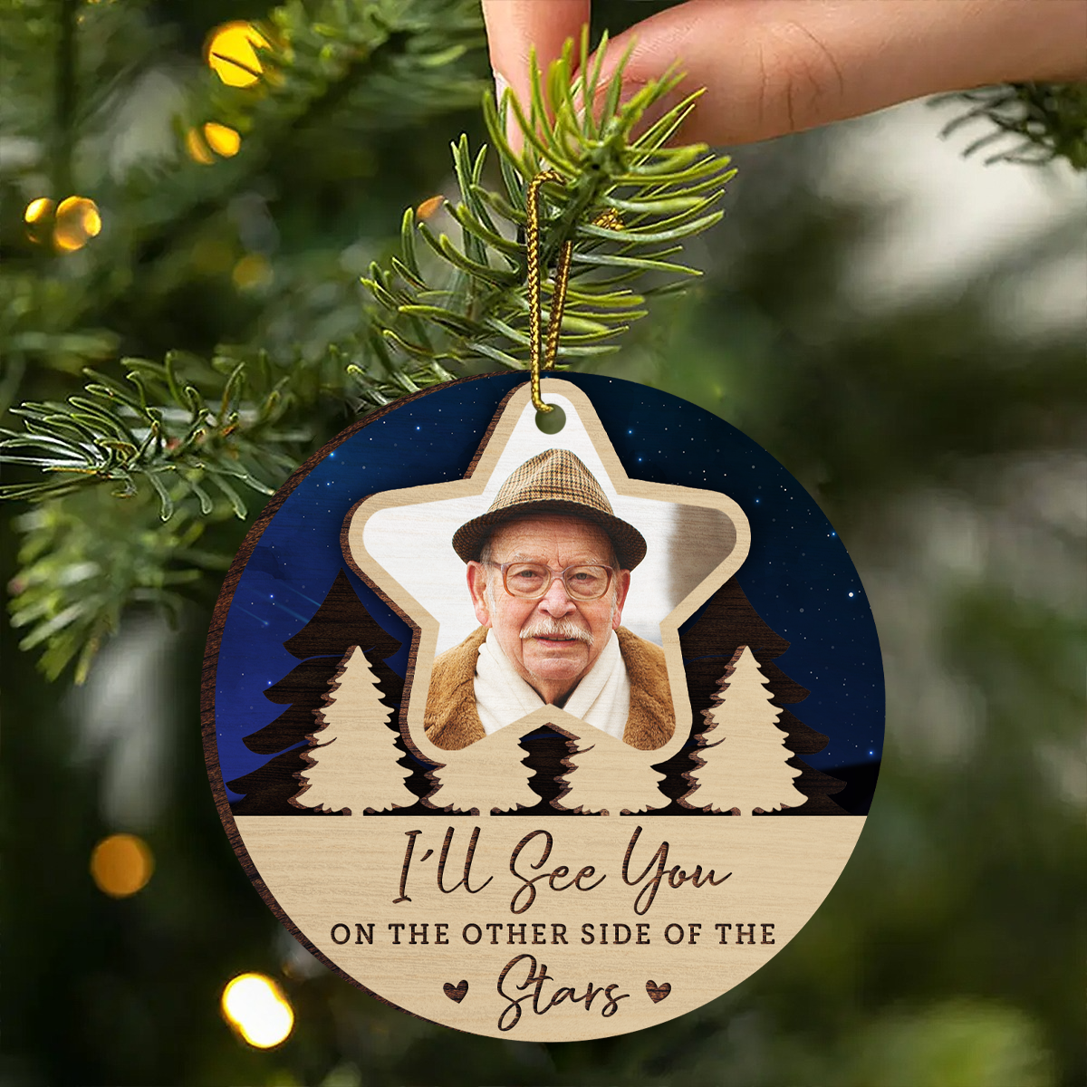 Custom Photo I'll See You On The Other Side Of The Stars - Personalized Wooden Ornament