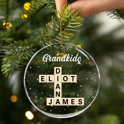 Grandkids Crossword Puzzle Art Personalized Ornament, Christmas Gift For Grandma, Gift For Mom