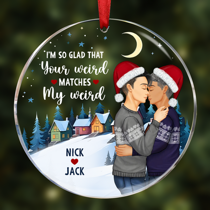 Christmas Couple Side View Your Weird My Weird - Personalized Circle Acrylic Ornament