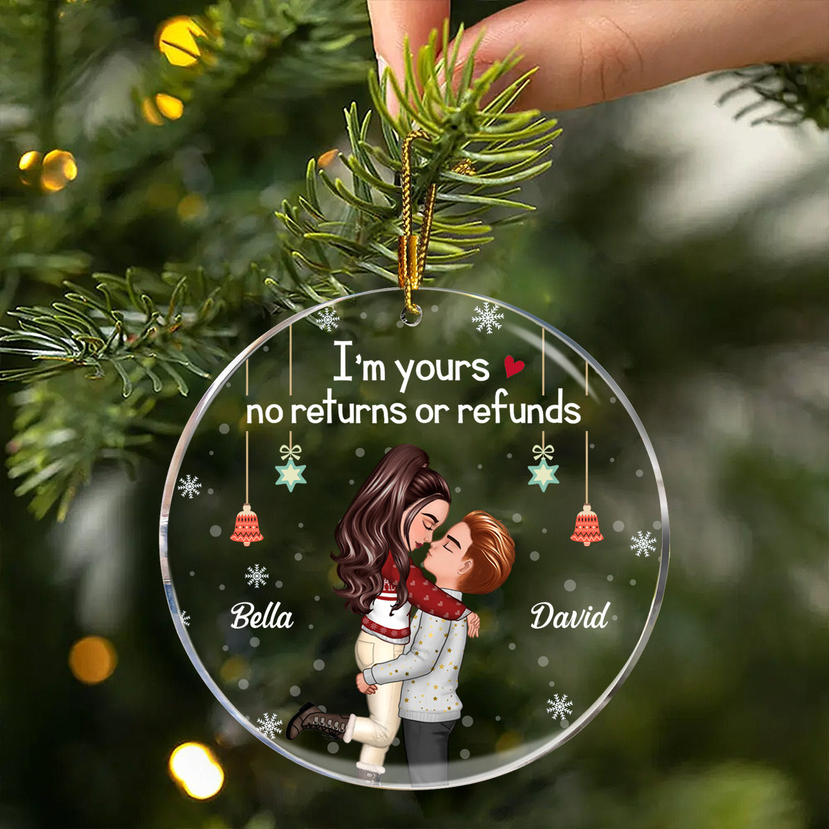 Christmas Kissing Couple I'm Yours No Returns - Personalized Acrylic Ornament