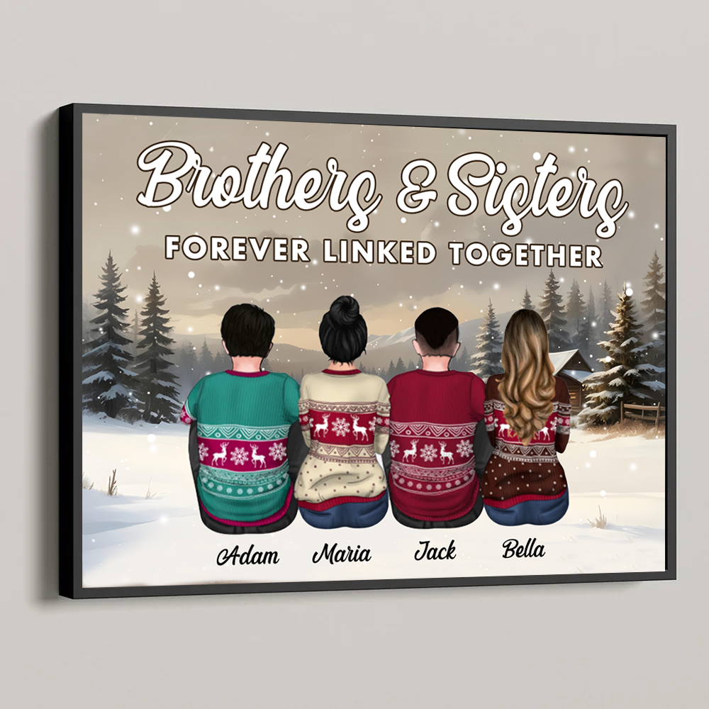 Brother Sisters Forever Linked Together Personalized Poster, Christmas Gift for Siblings