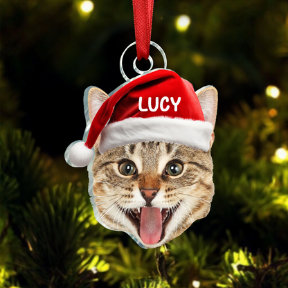 Pet Funny Christmas Face - Personalized Pet Photo Ornament