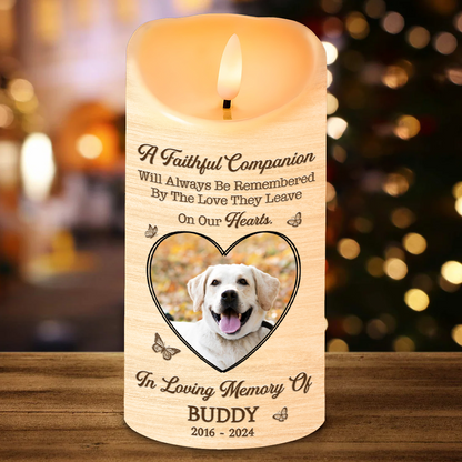 Custom Photo Memorial A Faithful Companion Dog Cat - Personalized Flameless LED Candle