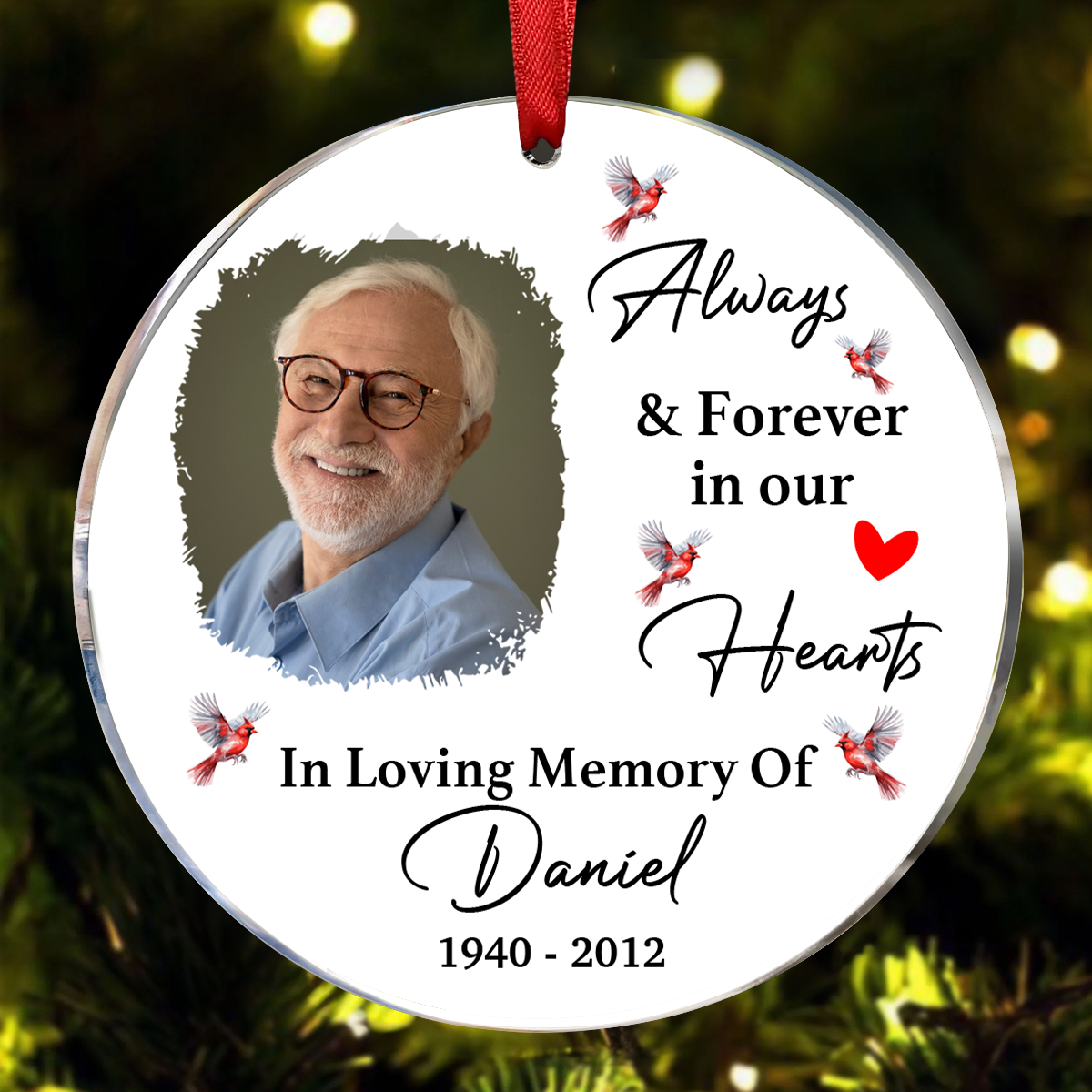 Custom Photo In Loving Memory Christmas Memorial - Personalized Circle Ornament