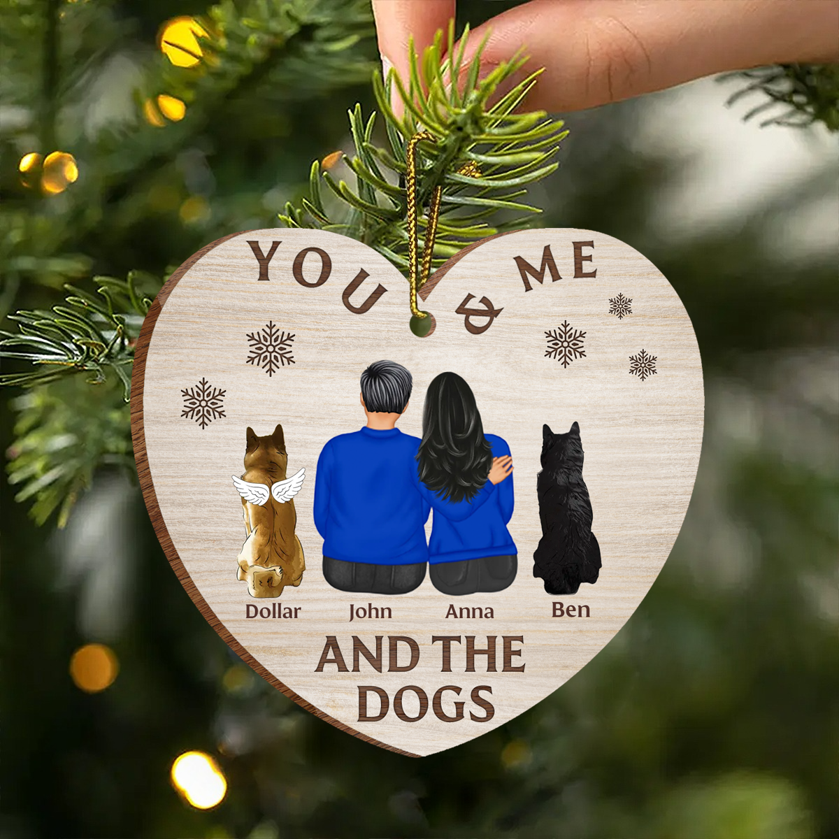 You & Me & The Dog Christmas Loving Couple - Personalized Custom Shaped Wooden Ornament