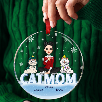 Christmas Cat Mom Cartoon Style - Personalized Circle Ornament