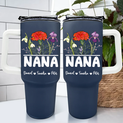 Nana Grandma Mom Birth Flowers - Personalized 40oz Tumbler With Straw