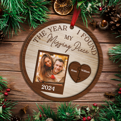 Custom Photo The Year I Found My Missing Piece Couples - Personalized Custom Shaped Wooden Ornament