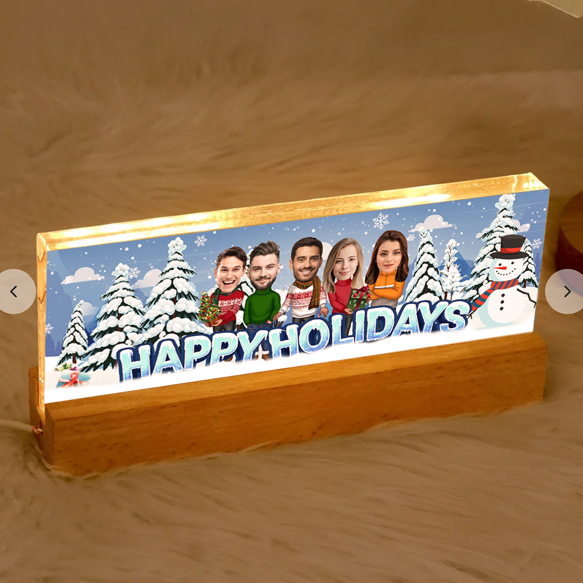 Happy Holiday Funny Family, Custom Photo, Personalized Family Photo Acrylic Block LED Night Light, Family Keepsake