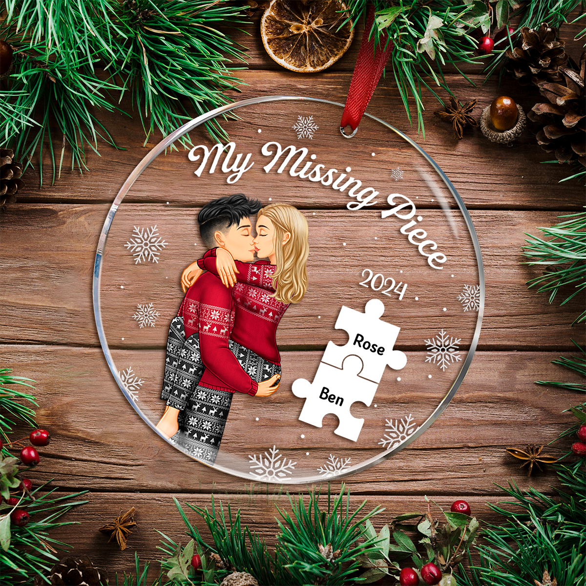 My Missing Piece Christmas Couple - Personalized Circle Ornament