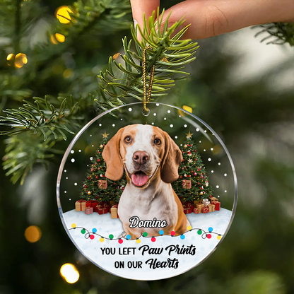 Custom Photo You Left Paw Prints Pet Memorial - Personalized Circle Acrylic Ornament