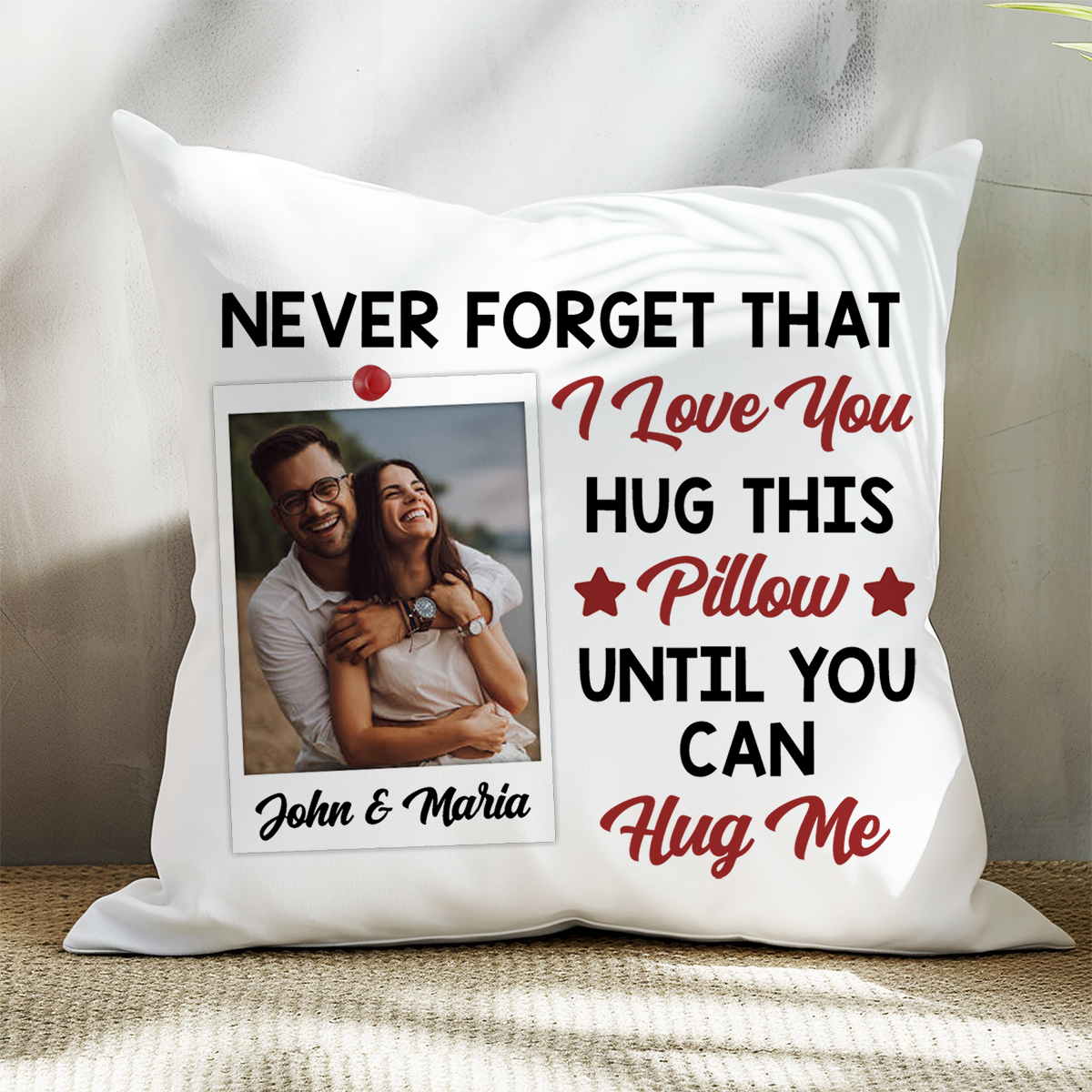 Custom Photo Hug This Pillow Until You Can Hug Me Couples - Personalized Pillow