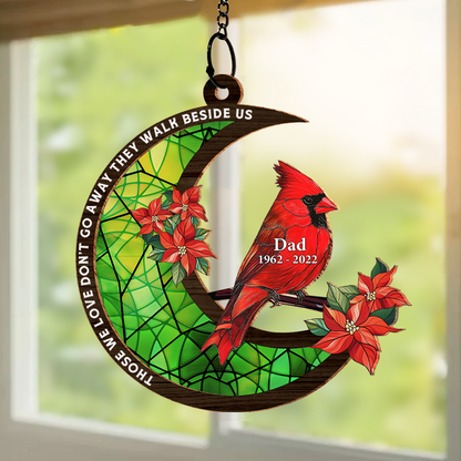 Memorial Cardinal Stained Glass Moon - Personalized Window Hanging Suncatcher Ornament