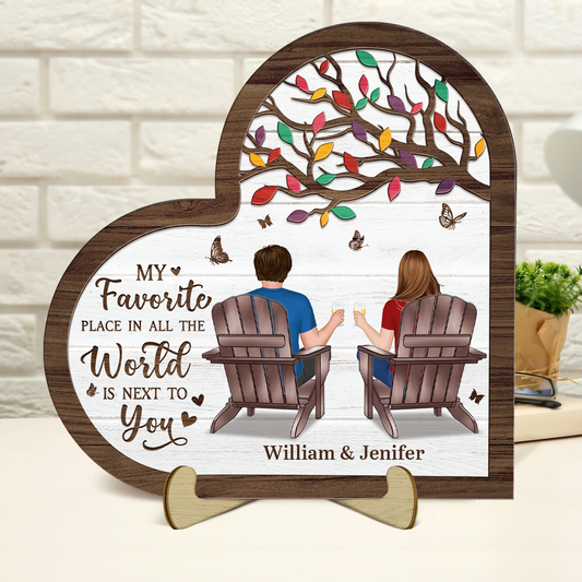 My Favourite Place In All The World - Gift For Couples - Personalized 2-Layered Wooden Plaque With Stand