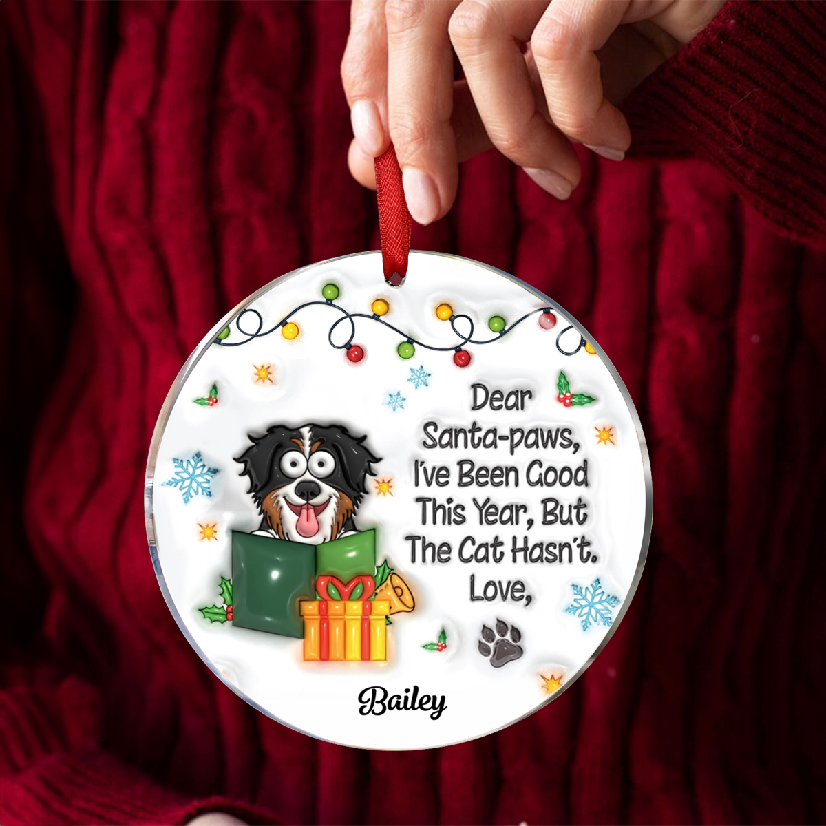 I've Been Good This Year But The Cat Hasn't - 3D Inflated Effect Printed Ornament, Personalized Circle Acrylic Ornament