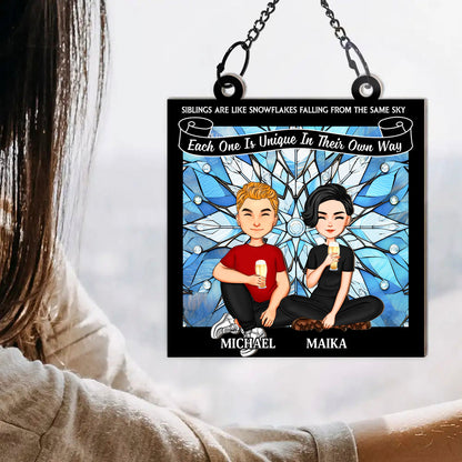 Snowflakes Falling From The Same Sky - Personalized Window Hanging Suncatcher Ornament