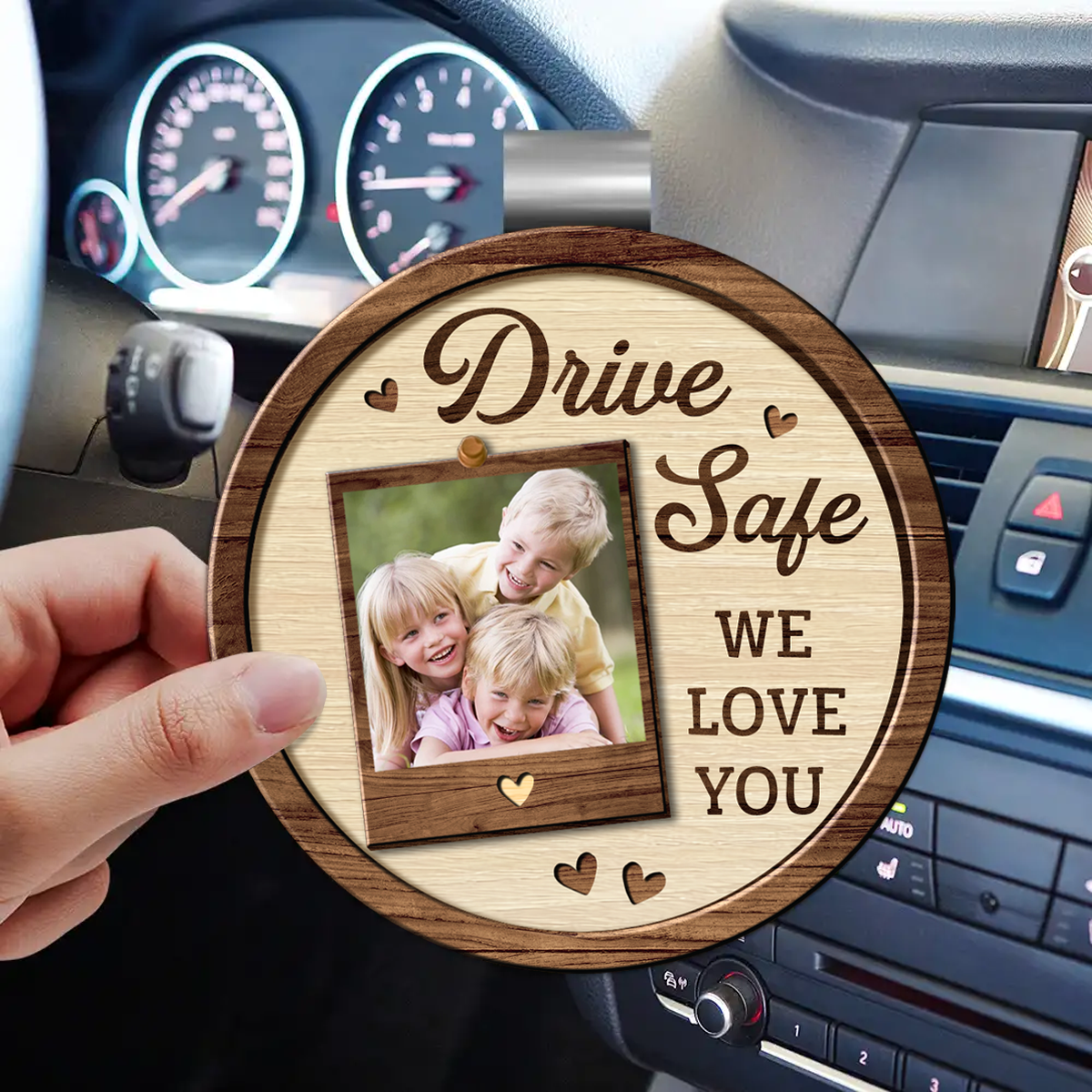 Custom Photo Drive Safe We Love You Dad Mom Family - Personalized Custom Shaped Car Visor Clip