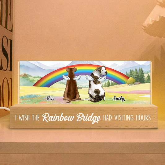 Dog Cat Memorial On Rainbow Bridge Personalized Acrylic Block LED Night Light, Memorial Gifts