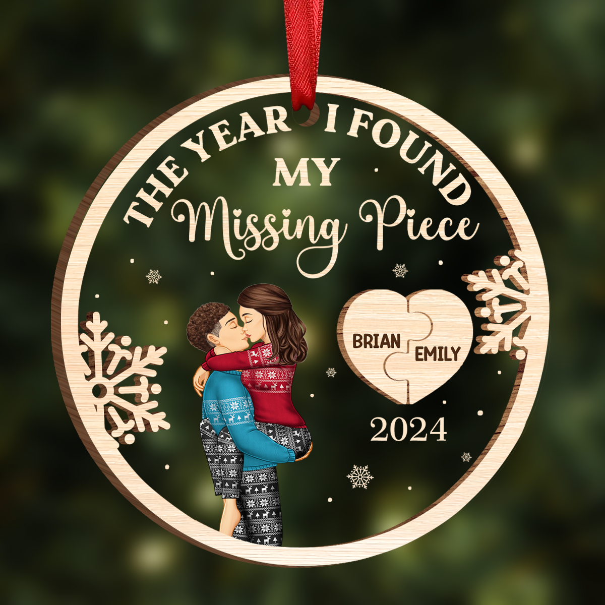 The Year I Found My Missing Piece Kissing Couples - Personalized Wooden Ornament