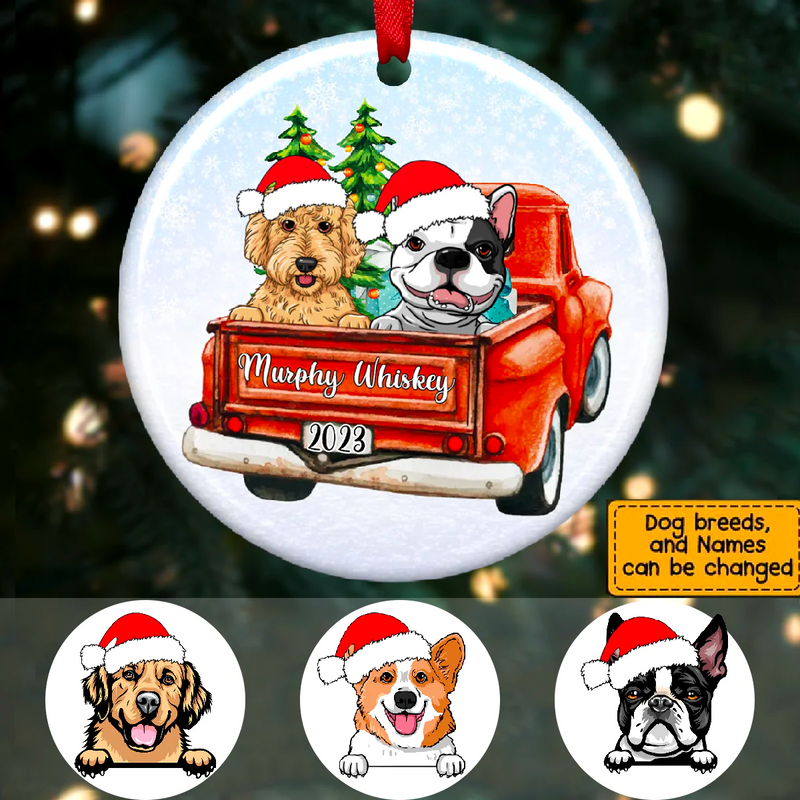 Dog Lovers - Christmas and Dogs, Personalized Circle Ornaments