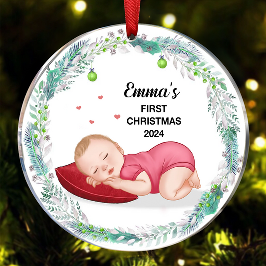 Sleeping Baby First Christmas Personalized Circle Ornament