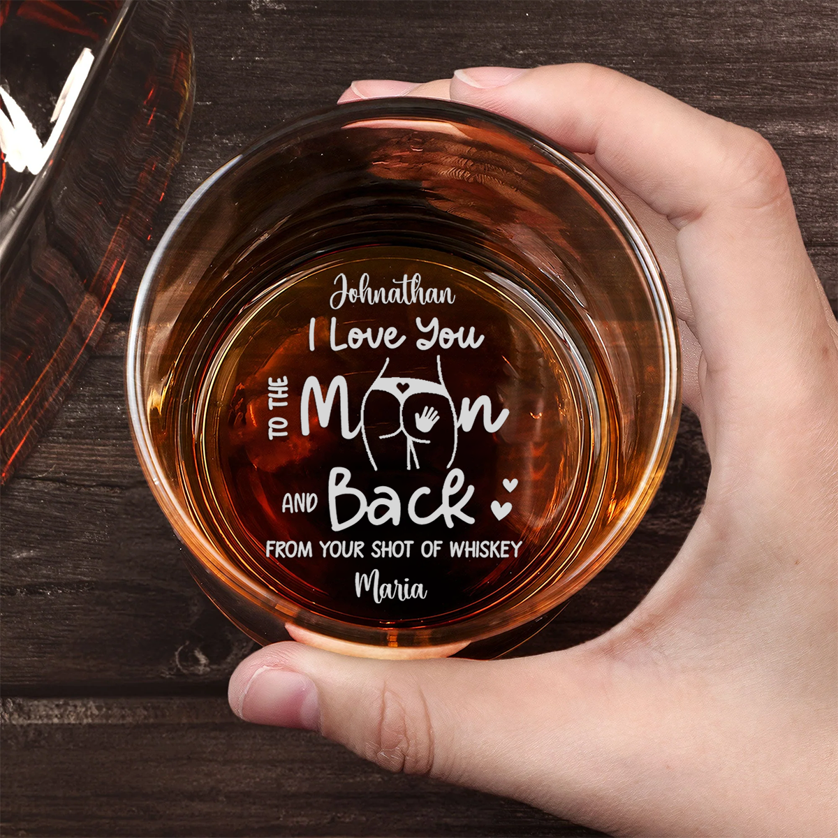 Couple I Love You To The Moon And Back From Wife To Husband - Personalized Engraved Whiskey Glass