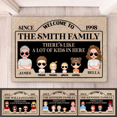 Family - There's Like A Lot Of Kids In Here - Personalized Doormat