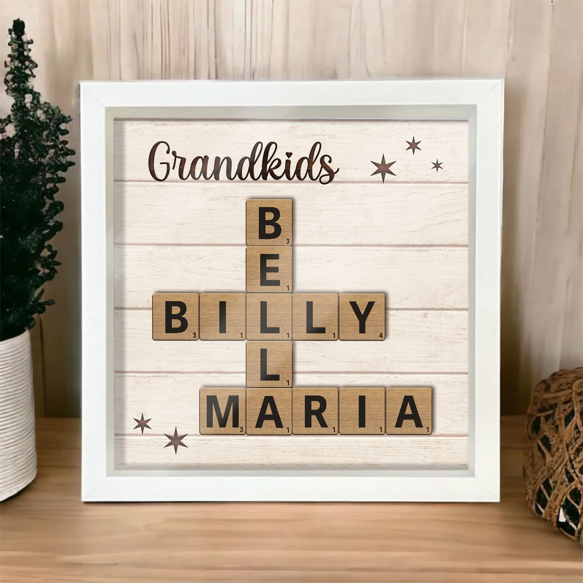 Unique Keepsake For Grandma Grandkids Crossword Puzzle Art Personalized Shadow Box, Perfect Gift For Grandma, Gift For Grandkid