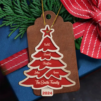 Christmas Tree Family Bestie Custom Names Version 3 - Personalized Wooden Ornament