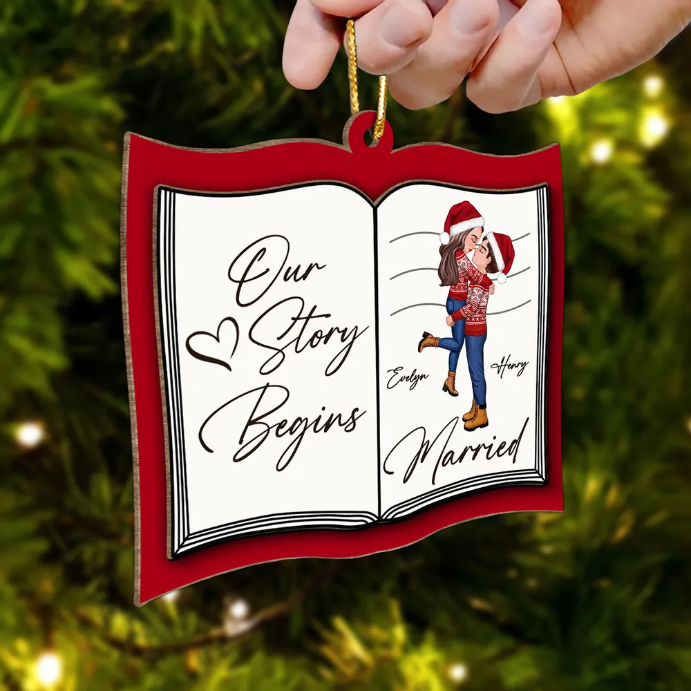 Our Next Chapter Married Storybook Couple - Personalized Custom Shaped Wooden Ornament