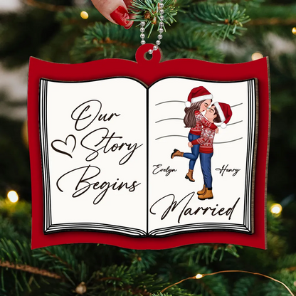 Our Next Chapter Married Storybook Couple - Personalized Custom Shaped Wooden Ornament