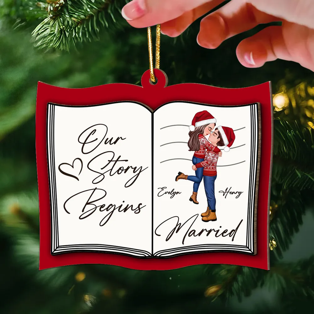 Our Next Chapter Married Storybook Couple - Personalized Custom Shaped Wooden Ornament