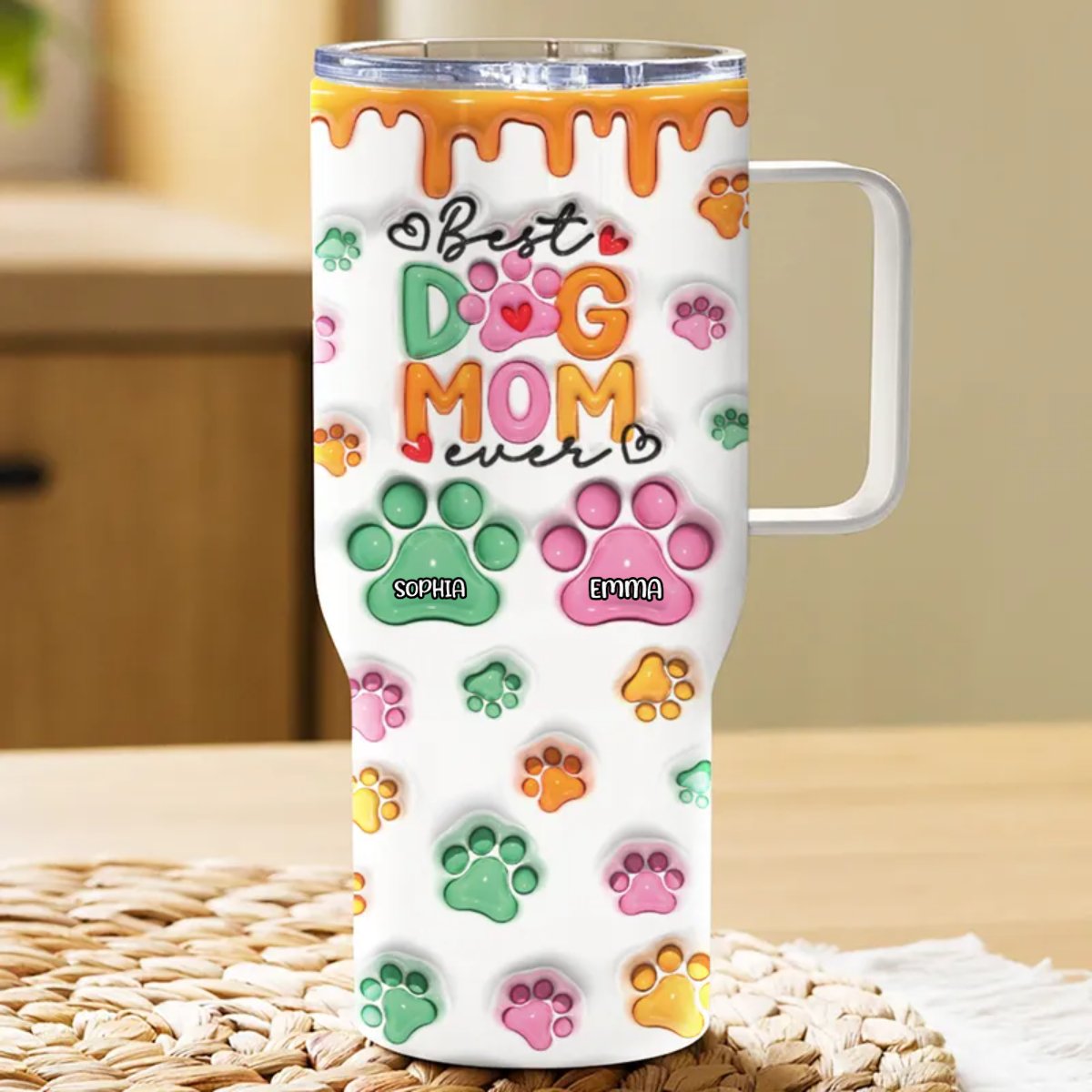 40oz Pet Lovers - Best Dog Mom Ever - Personalized Tumbler With Handle - Makezbright Gifts