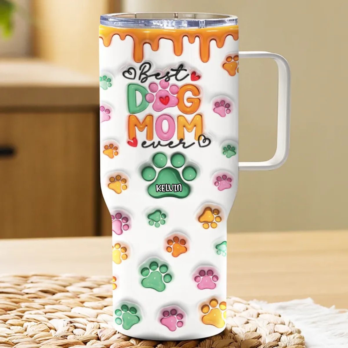 40oz Pet Lovers - Best Dog Mom Ever - Personalized Tumbler With Handle - Makezbright Gifts