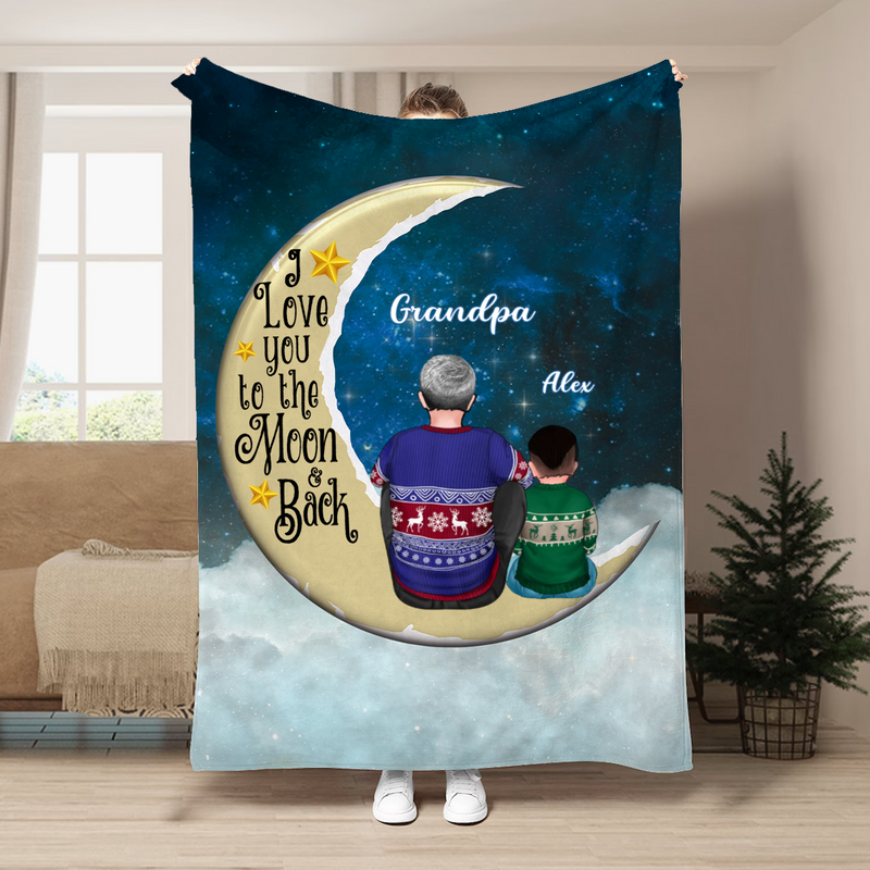 Family -  I Love You To The Moon And Back -  Personalized Blanket