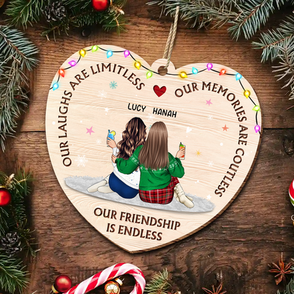 Our Laughs Are Limitless - Bestie Personalized Custom Ornament - Wood Custom Shaped - Christmas Gift For Best Friends, BFF, Sisters