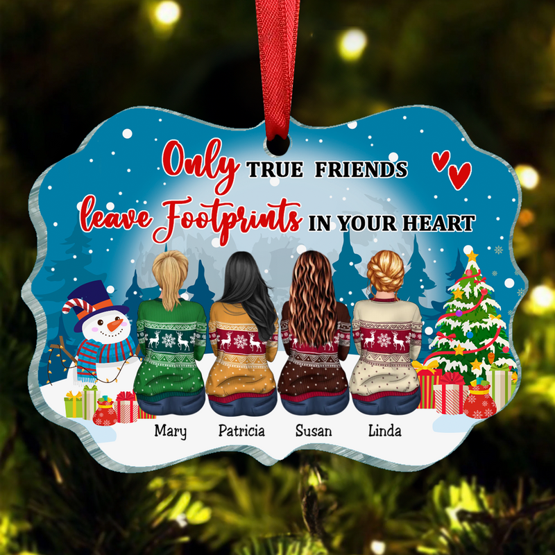 Besties - Only True Friends Leave Footprints In Your Heart - Personalized Christmas Ornament (NV)