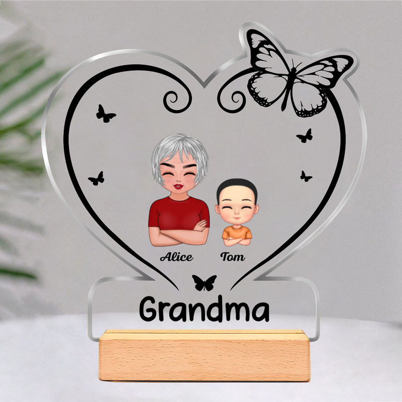 Family - Grandma Grandkids Heart Butterfly - Personalized Acrylic Plaque