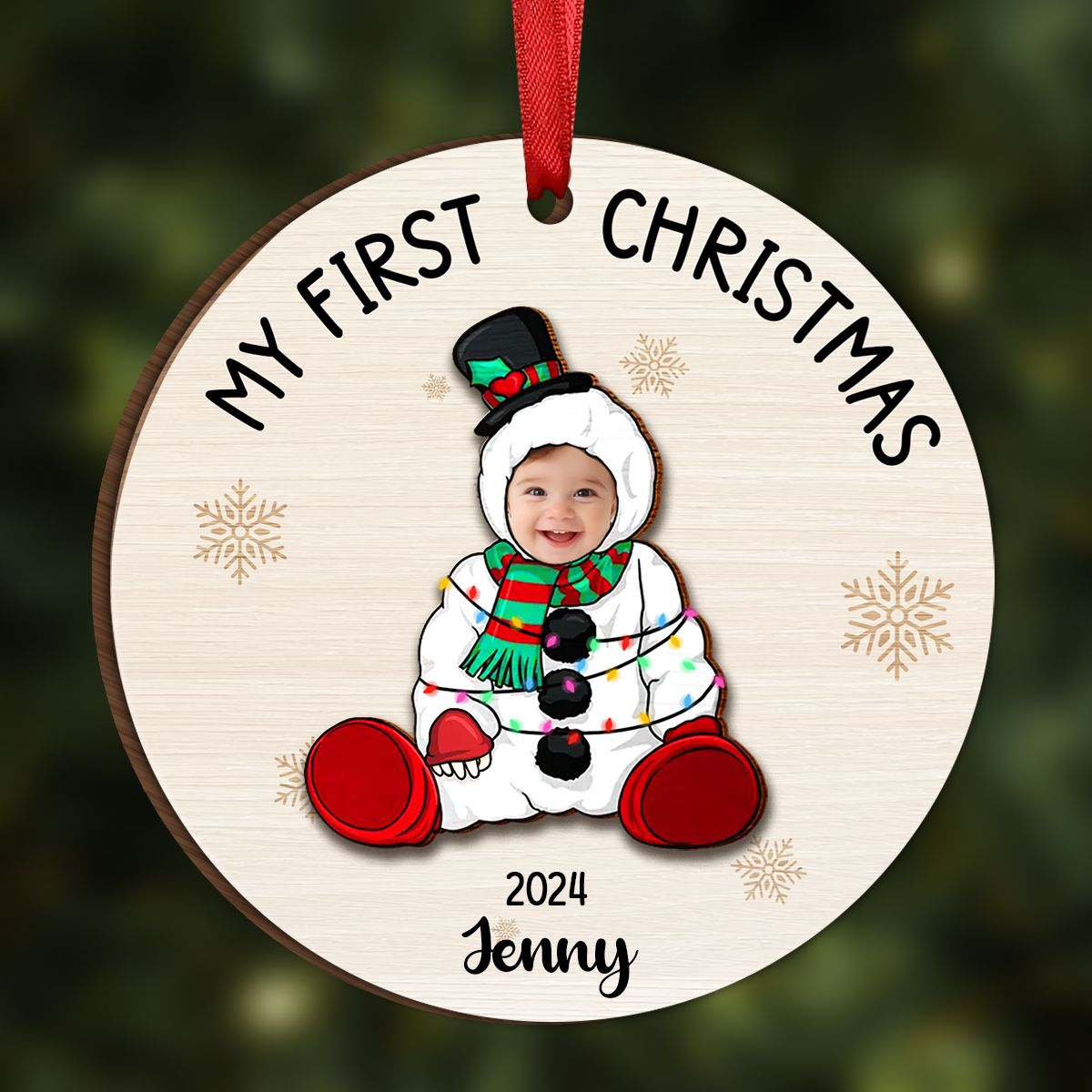 Custom Photo Baby's First Christmas Costumes - Personalized Wooden Ornament